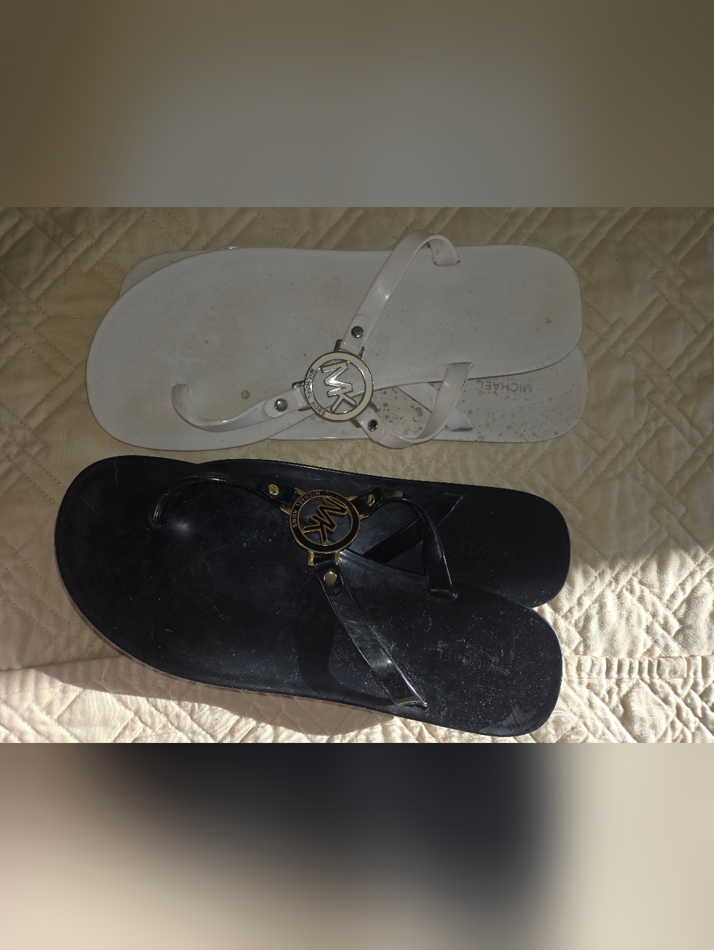 Michael Kors Black & White Jelly Logo Thong Sandals